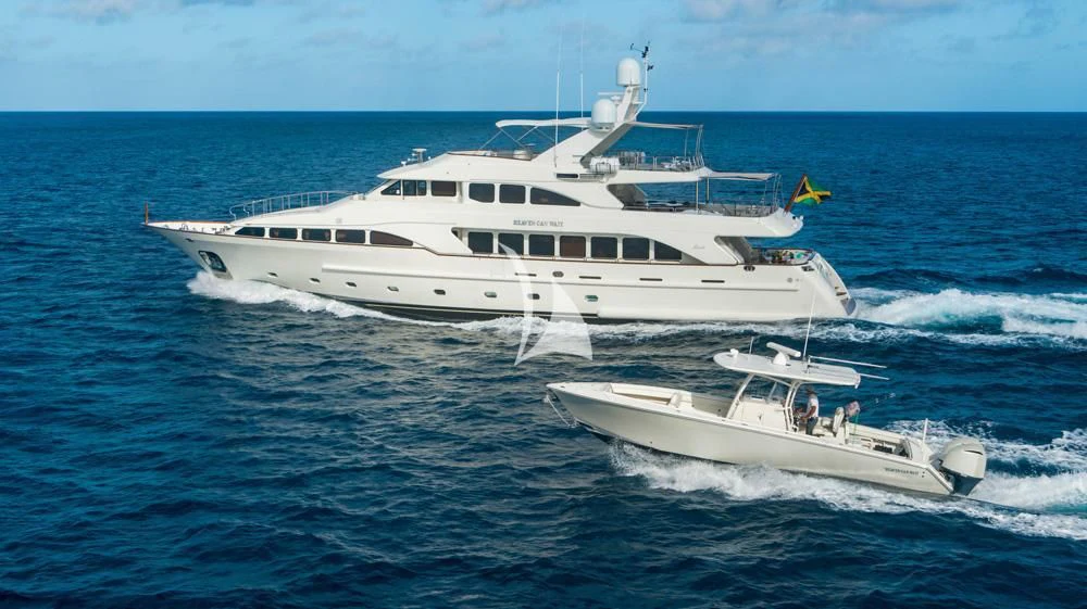 a boat on the water aboard HEAVEN CAN WAIT Yacht for Charter