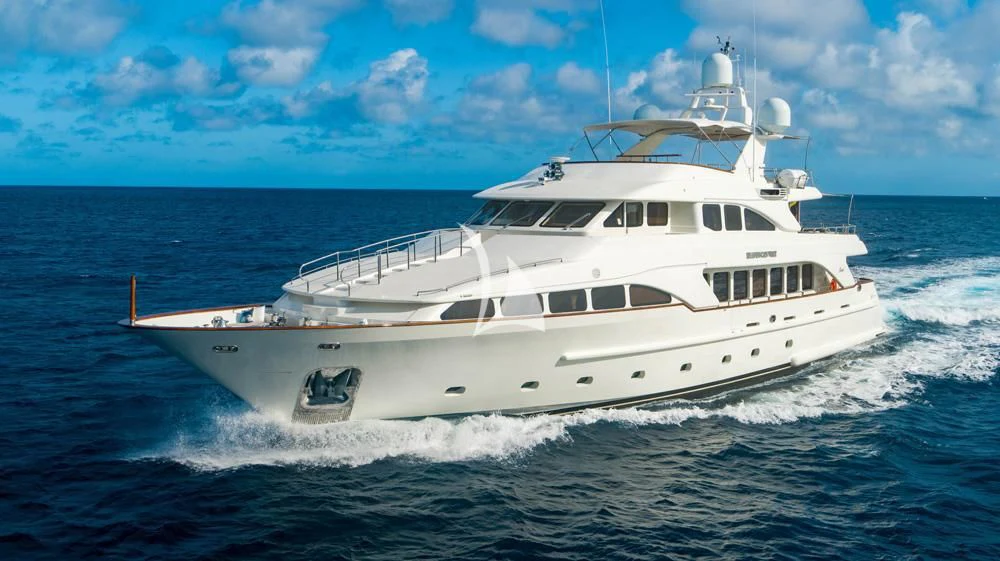 a white yacht in the water aboard HEAVEN CAN WAIT Yacht for Charter