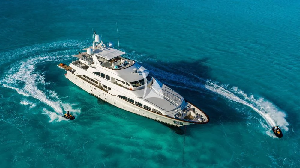 a high angle view of a boat aboard HEAVEN CAN WAIT Yacht for Charter