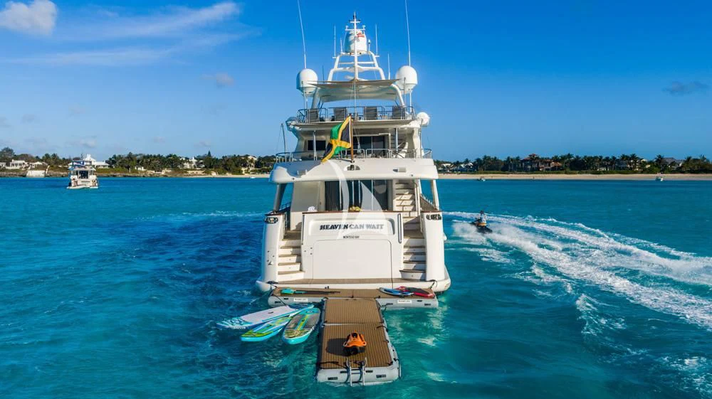a boat on the water aboard HEAVEN CAN WAIT Yacht for Charter