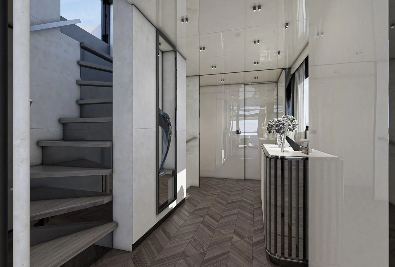 a hallway with white walls aboard X96 TRIPLEX HULL.4 Yacht for Sale