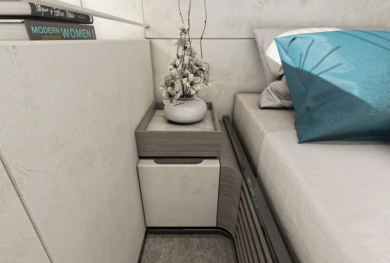 a small room with a couch and a table aboard X96 TRIPLEX HULL.4 Yacht for Sale