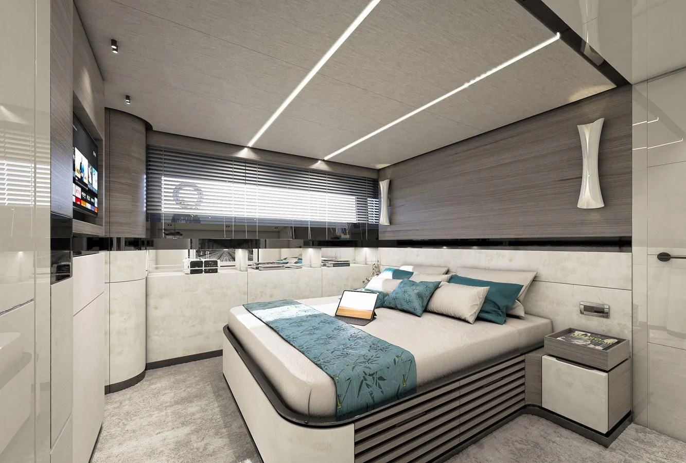 a room with a bed and a tv aboard X96 TRIPLEX HULL.4 Yacht for Sale