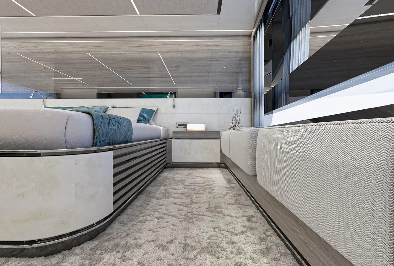 a room with white walls aboard X96 TRIPLEX HULL.4 Yacht for Sale