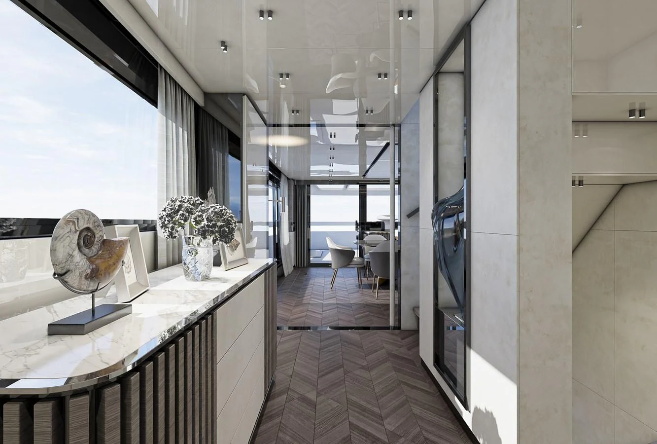 a hallway with white walls aboard X96 TRIPLEX HULL.4 Yacht for Sale