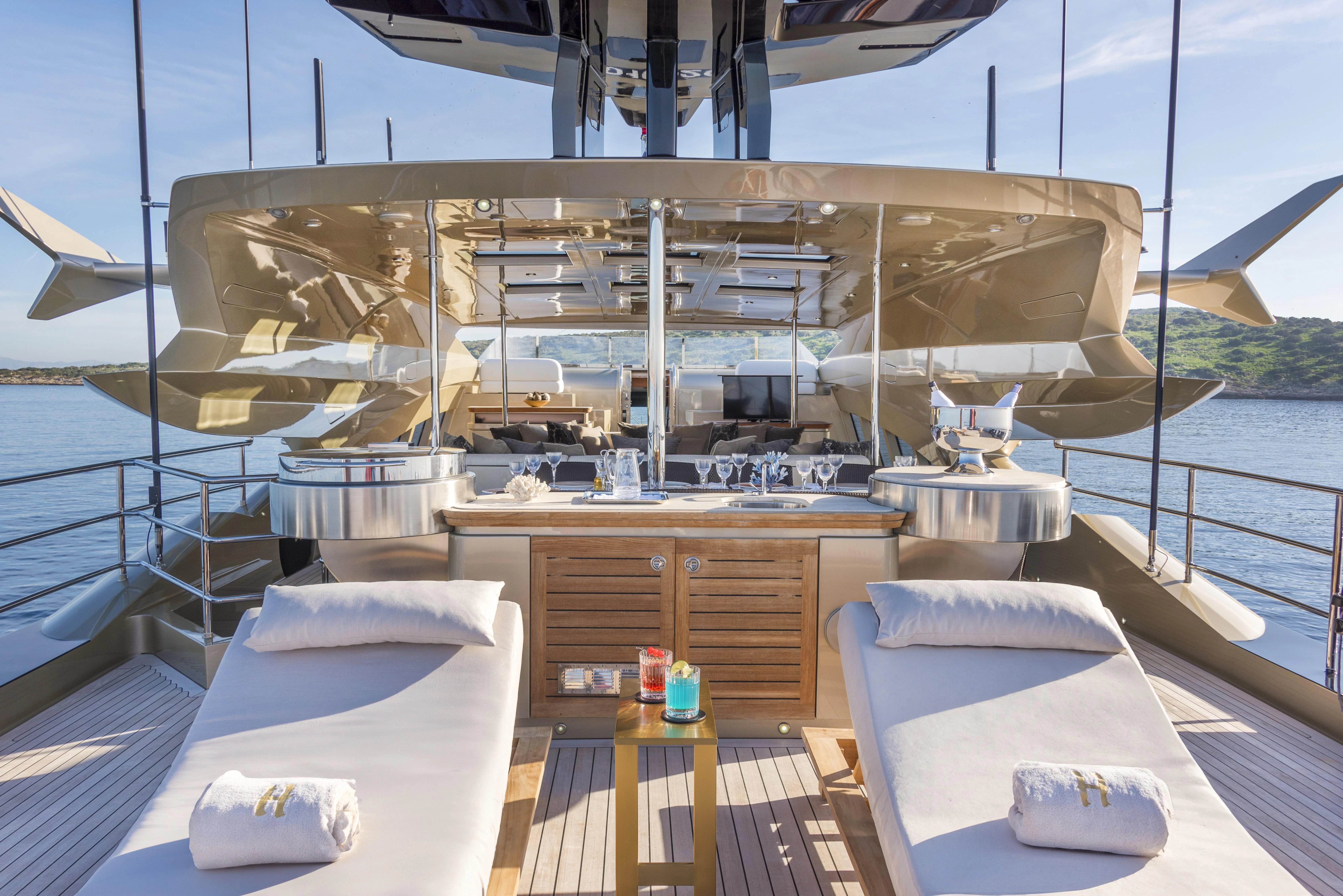 a boat on a deck aboard HOKULANI Yacht for Sale