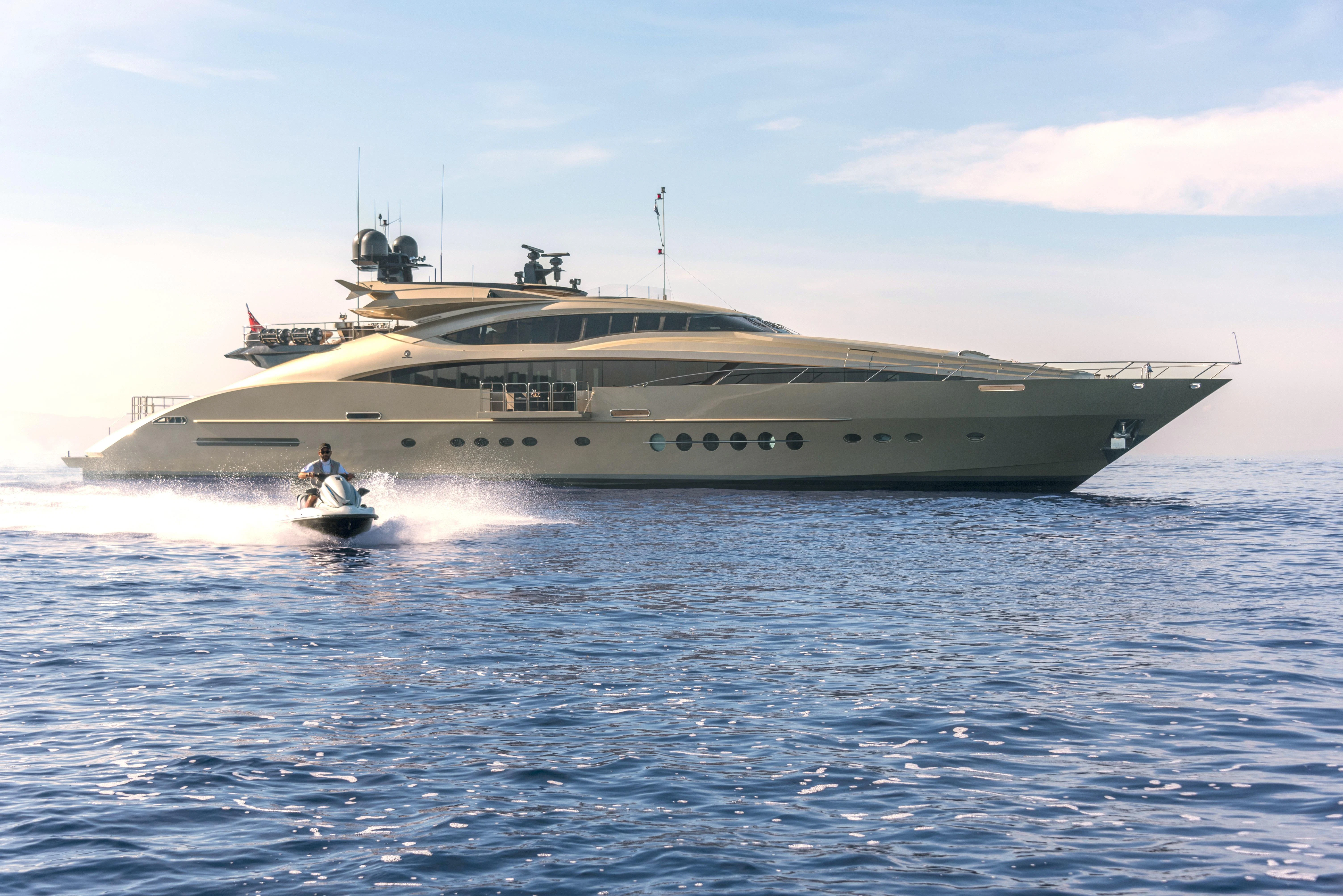 a large ship on the water aboard HOKULANI Yacht for Sale