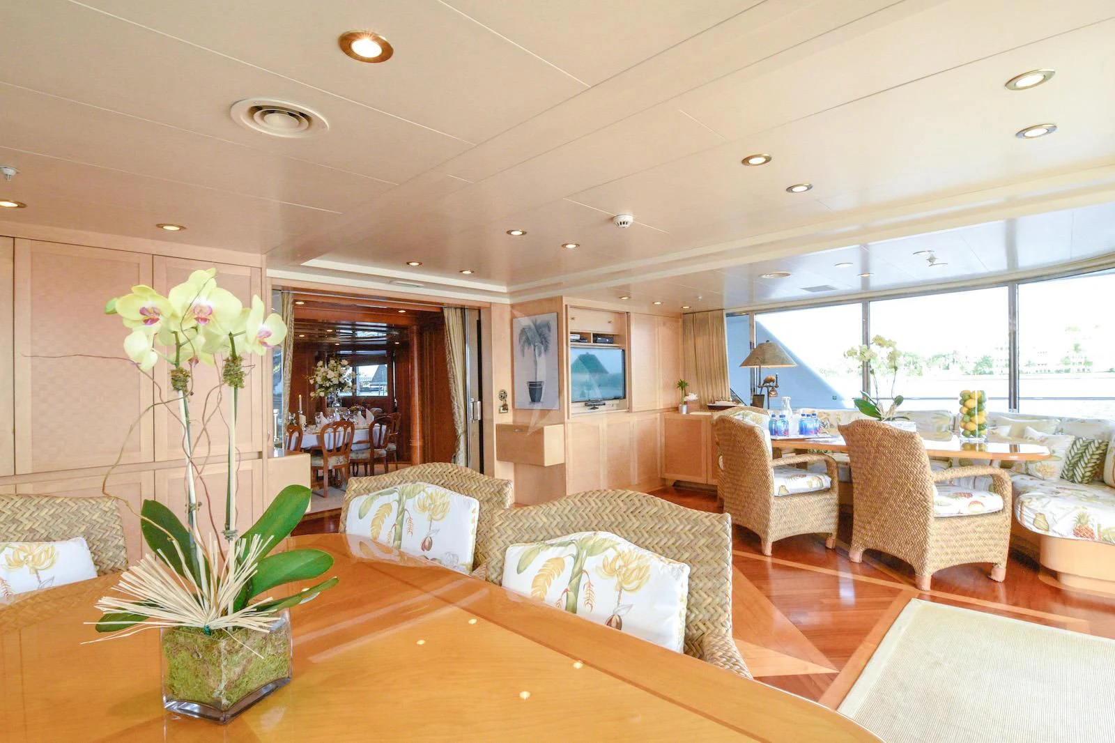 a living room with a table and chairs aboard TE MANU Yacht for Charter