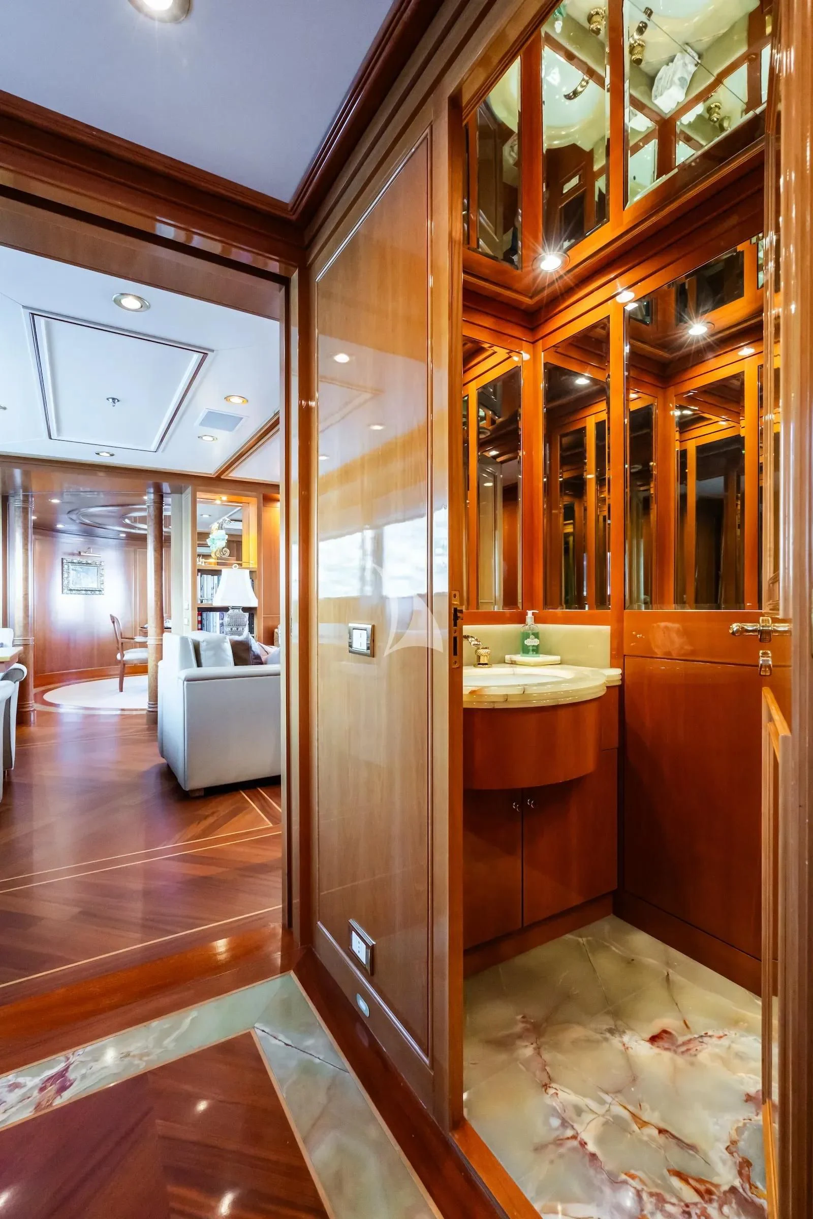 a bathroom with a glass shower aboard TE MANU Yacht for Charter