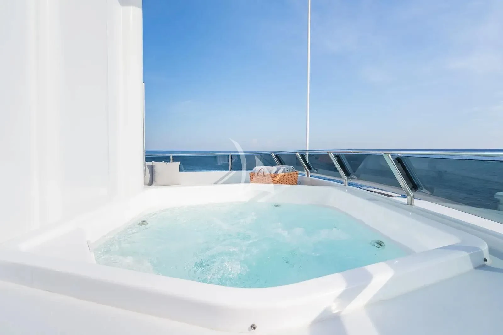 a swimming pool on a balcony aboard TE MANU Yacht for Charter