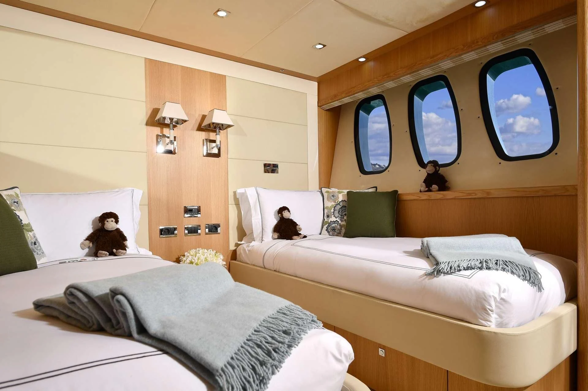 a couple of beds in a room aboard TENACITY Yacht for Sale