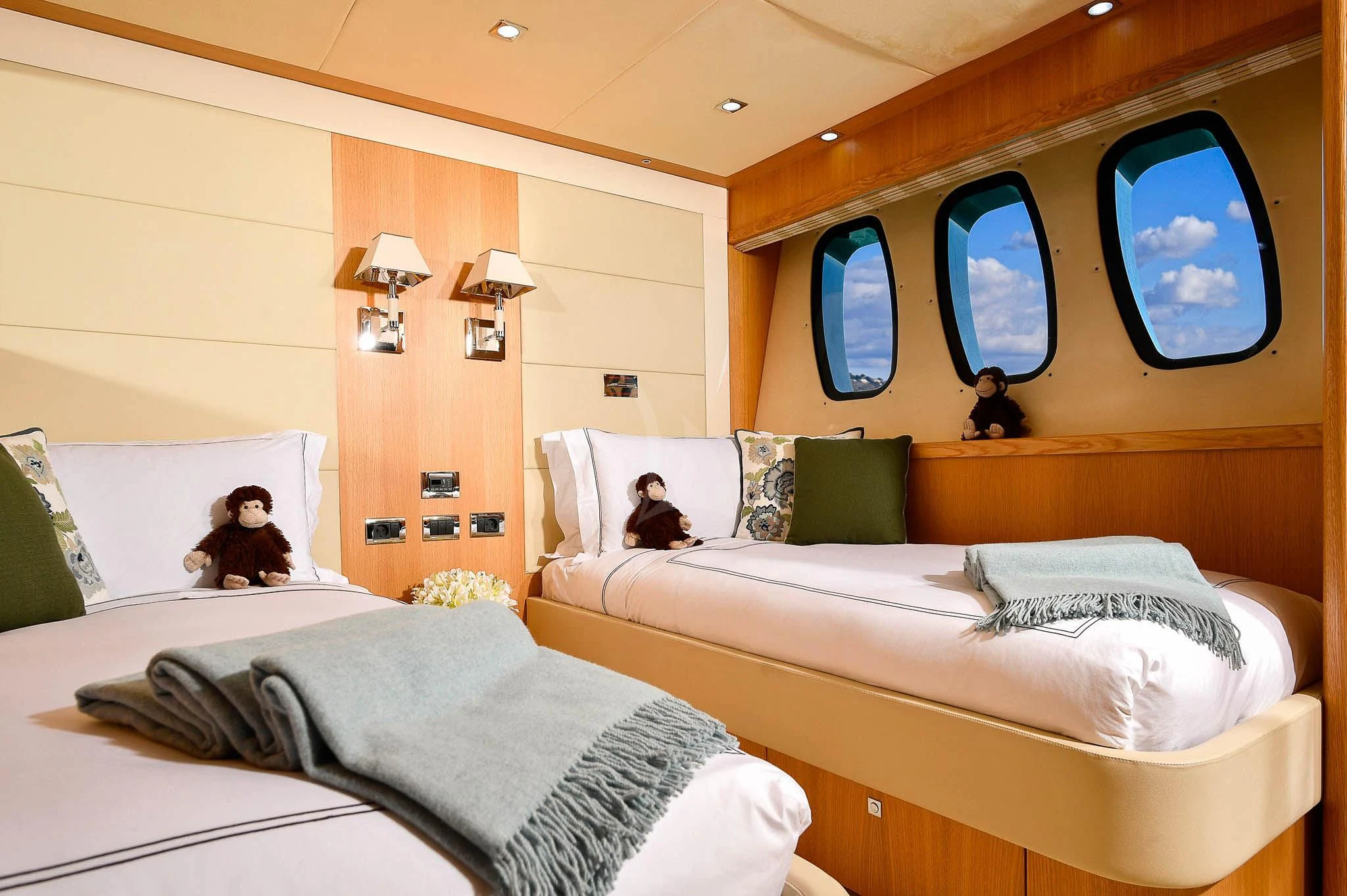 a couple of beds in a room aboard TENACITY Yacht for Sale