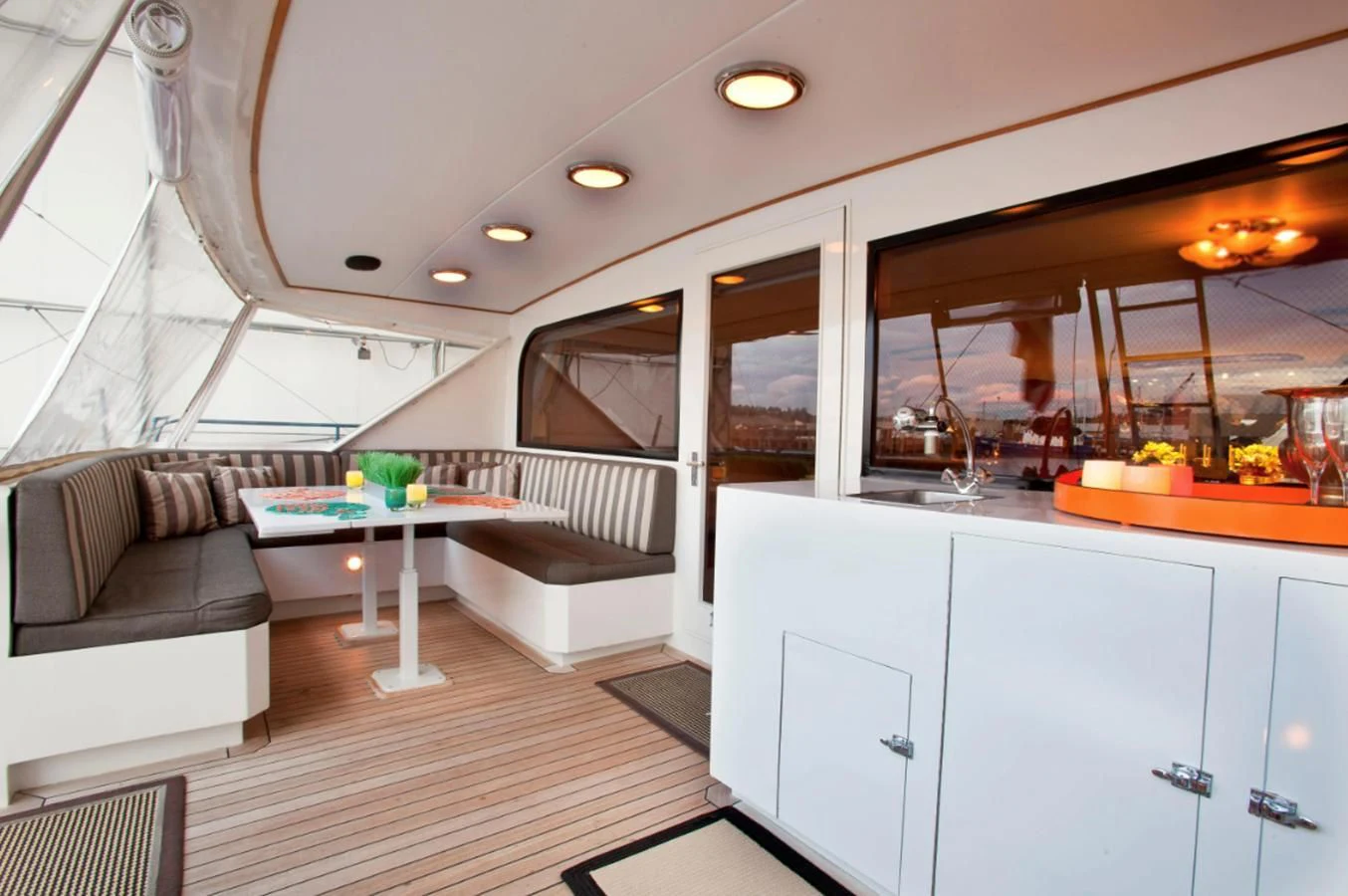 a room with a couch and a table aboard GOLDEN EAGLE Yacht for Sale