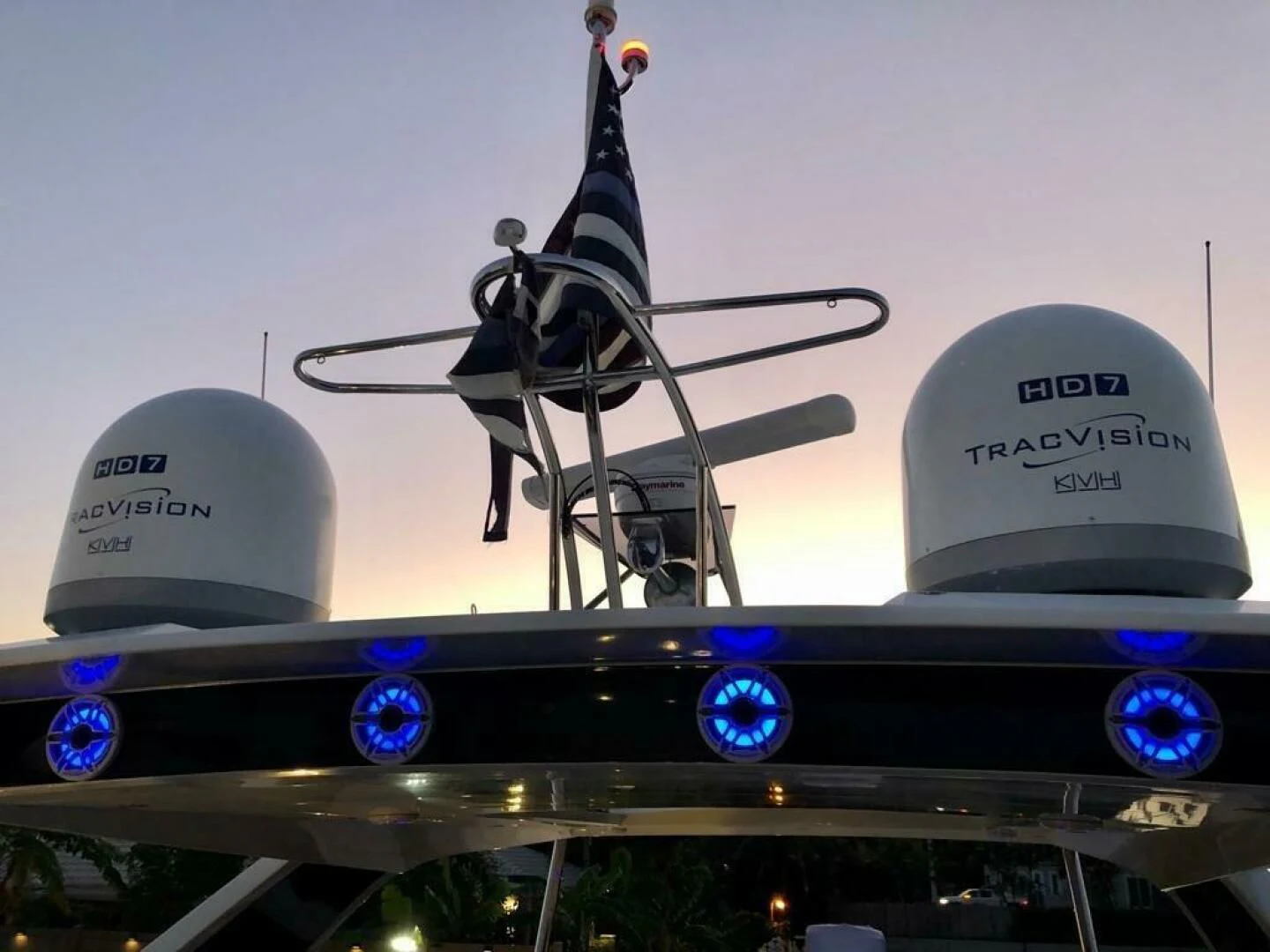 a black and blue object with a white tower on top aboard GODSPEED Yacht for Sale