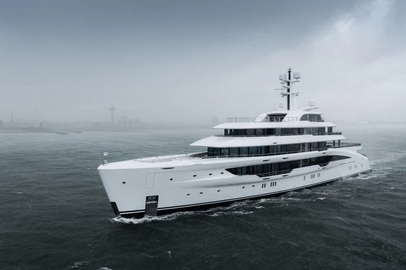 a large white boat on the water aboard ENERGY Yacht for Sale