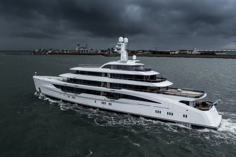 a large white ship aboard ENERGY Yacht for Sale
