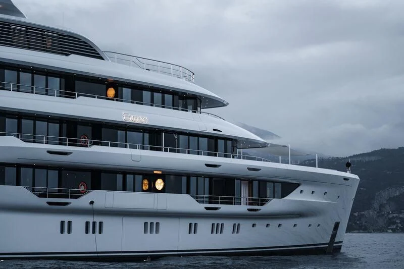 a large white boat aboard ENERGY Yacht for Sale
