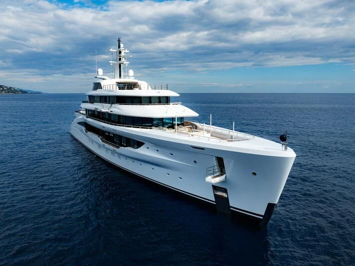 a large white boat in the water aboard ENERGY Yacht for Sale