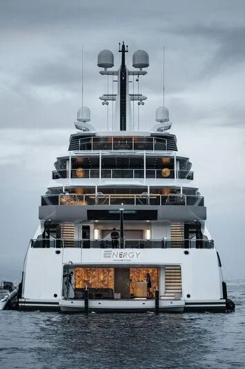 a large white ship aboard ENERGY Yacht for Sale