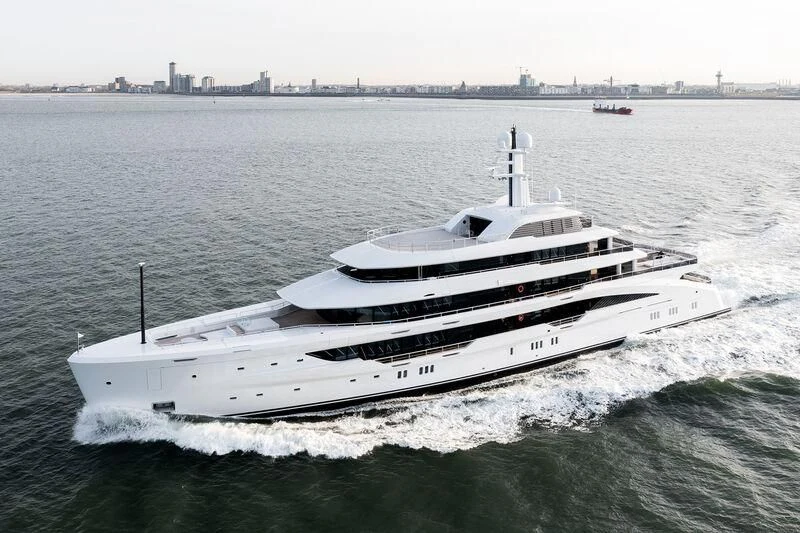 a large white boat in the water aboard ENERGY Yacht for Sale