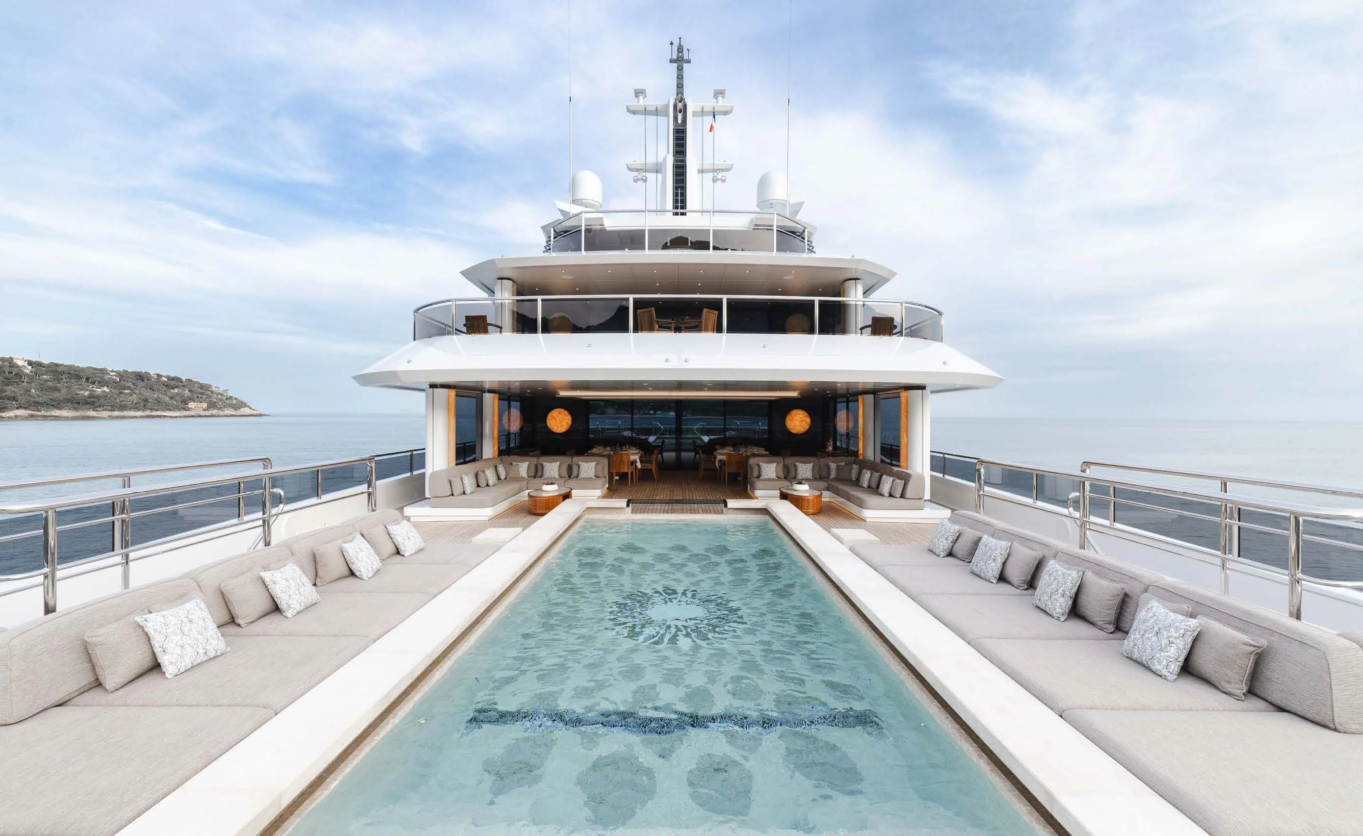 a swimming pool on a boat aboard ENERGY Yacht for Sale
