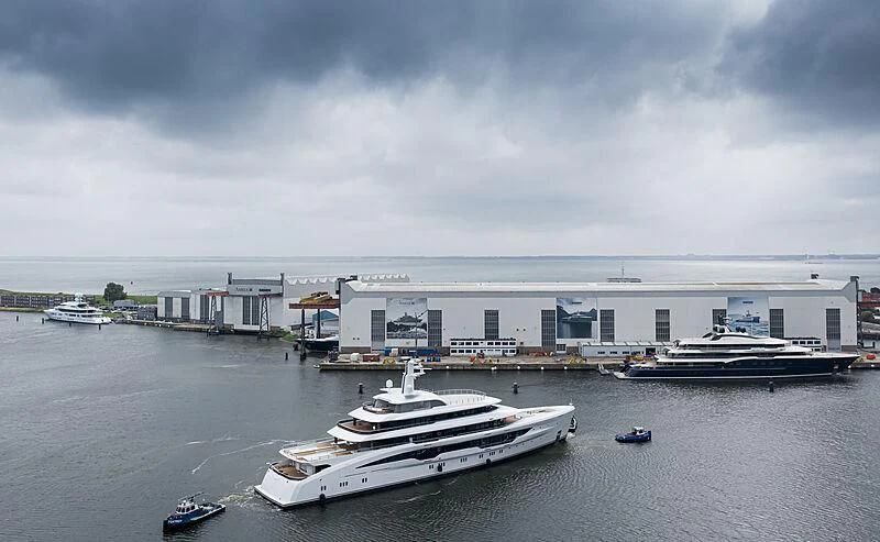 a group of boats sit in a harbor aboard ENERGY Yacht for Sale