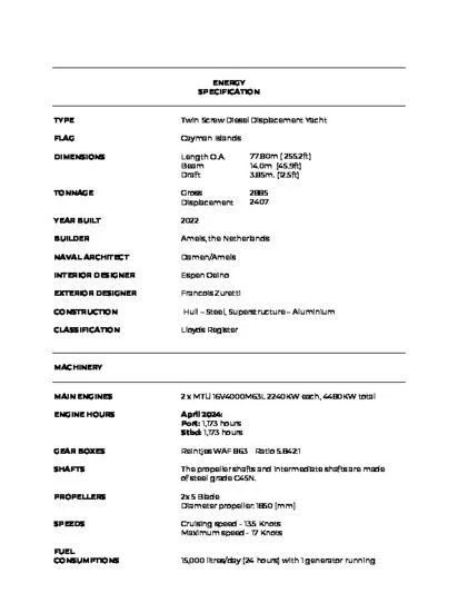 table aboard ENERGY Yacht for Sale