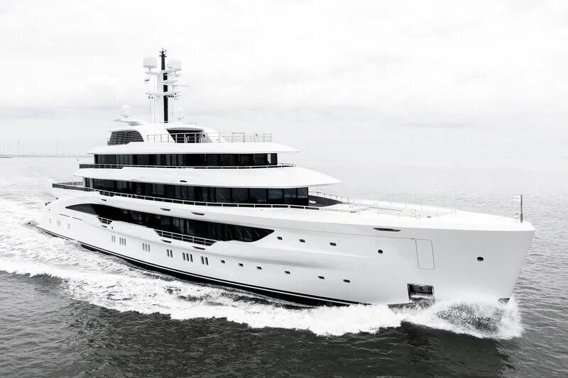 a large white ship aboard ENERGY Yacht for Sale