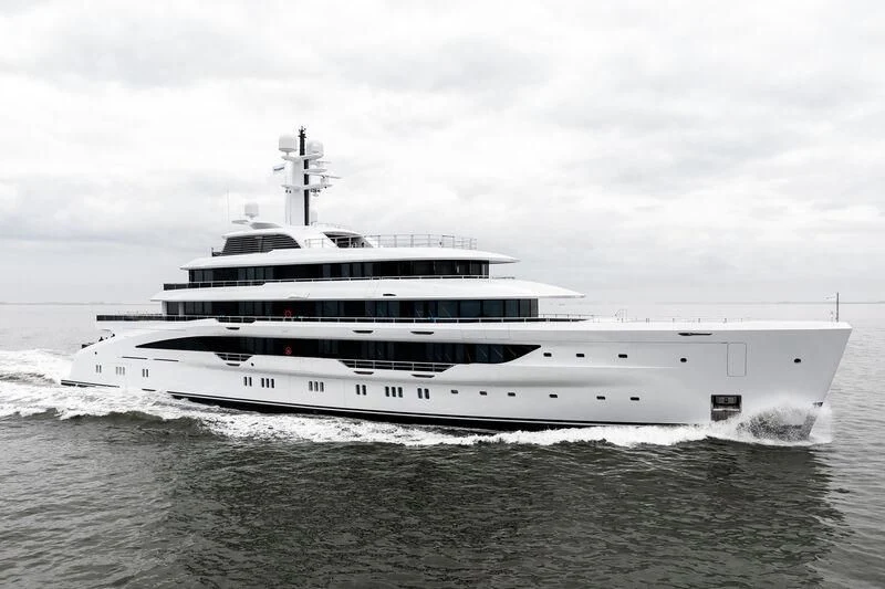 a large white ship aboard ENERGY Yacht for Sale
