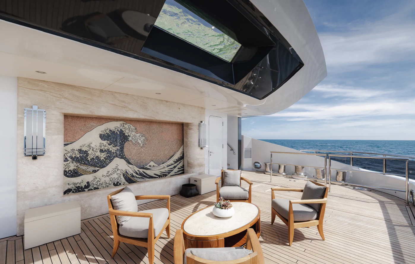 a room with a table and chairs aboard ENERGY Yacht for Sale