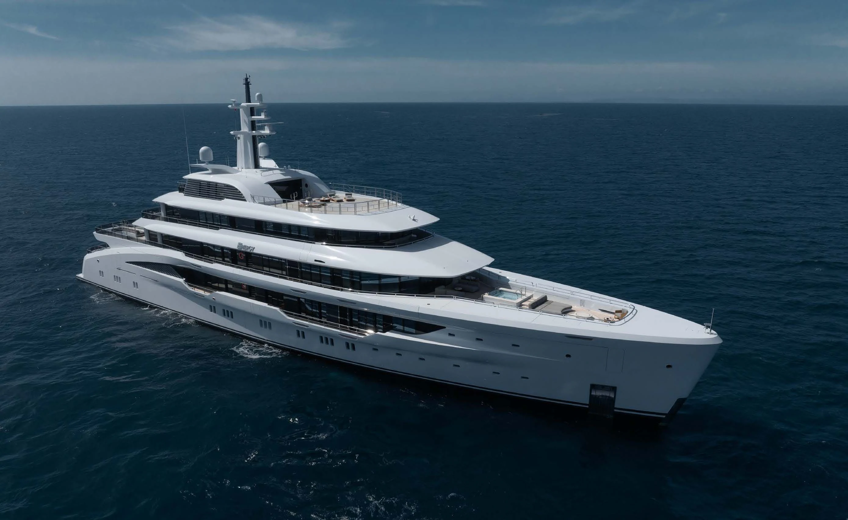 a white yacht in the ocean aboard ENERGY Yacht for Sale