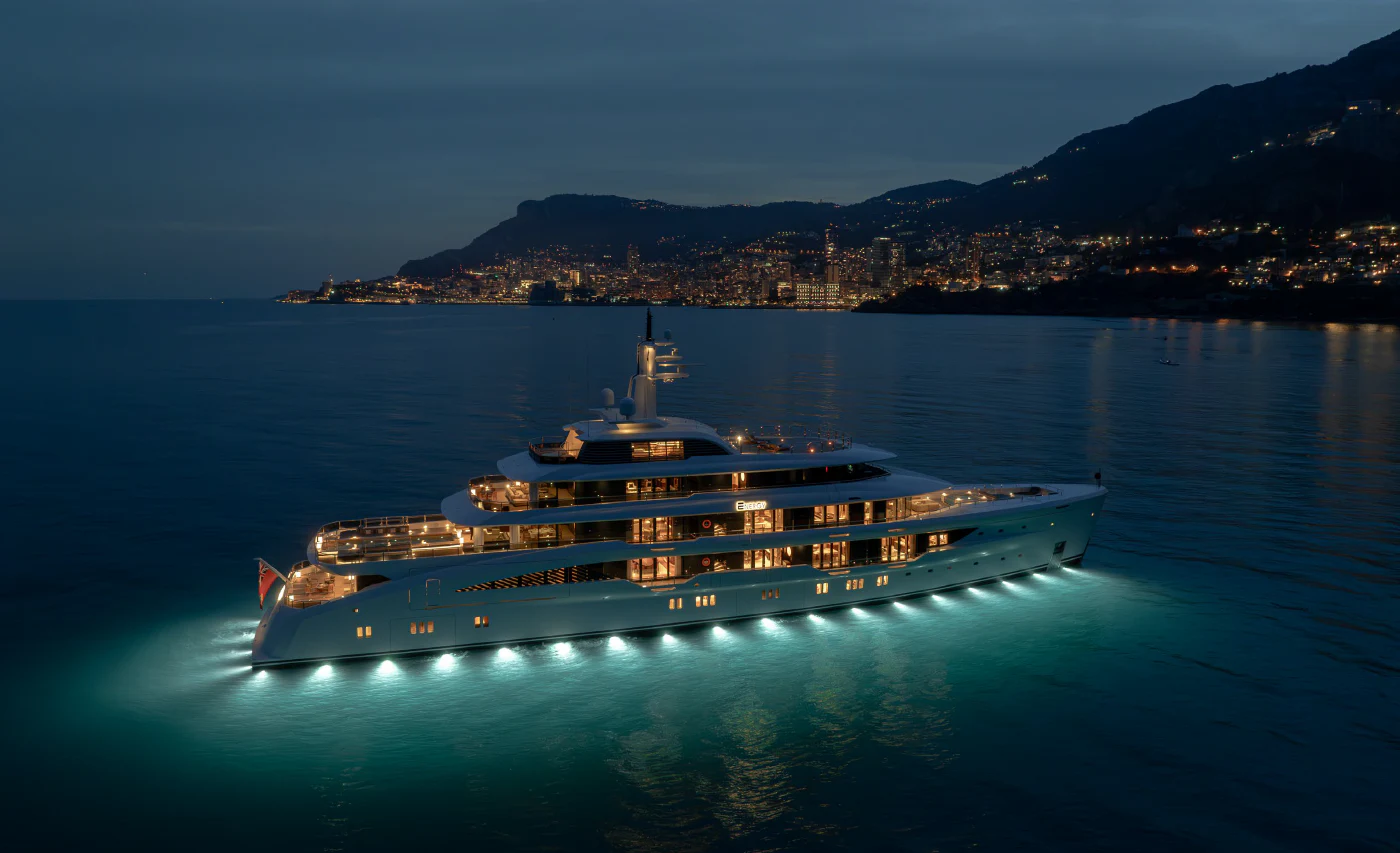 a large ship in the water aboard ENERGY Yacht for Sale