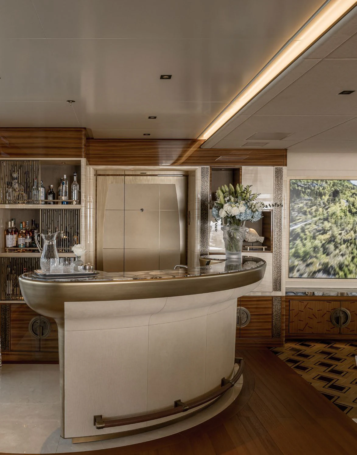 a kitchen with a large island aboard ENERGY Yacht for Sale