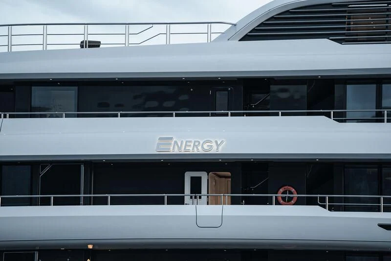 a building with a sign on the windows aboard ENERGY Yacht for Sale