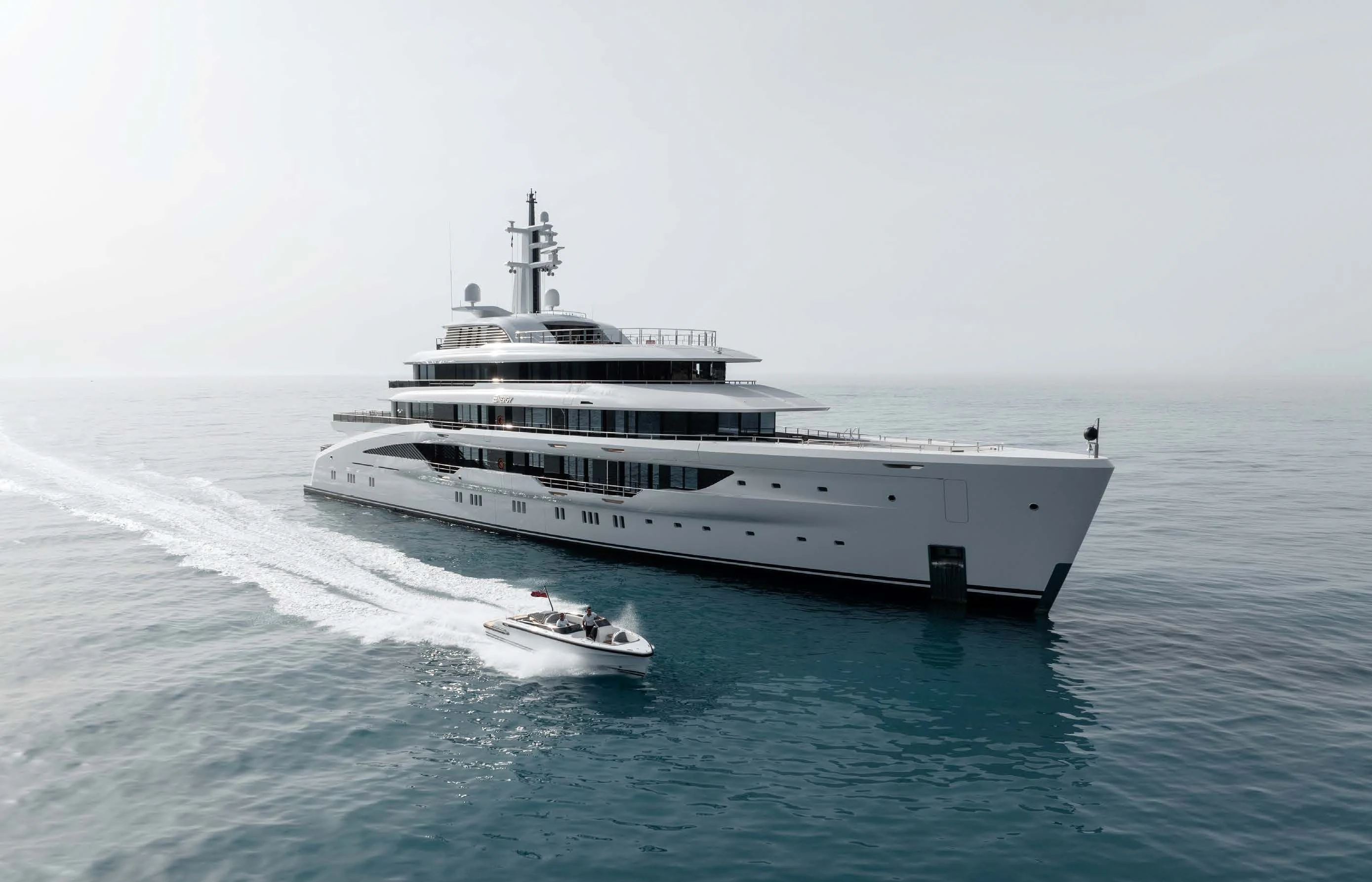 a large white boat on the water aboard ENERGY Yacht for Sale