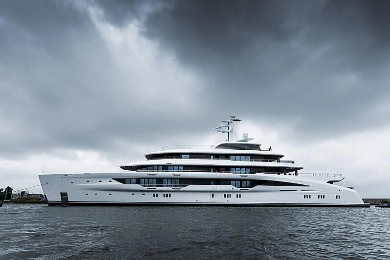 a large white yacht in the water aboard ENERGY Yacht for Sale