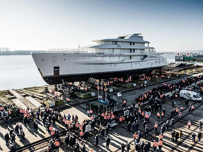 a large cruise ship docked at a port aboard ENERGY Yacht for Sale