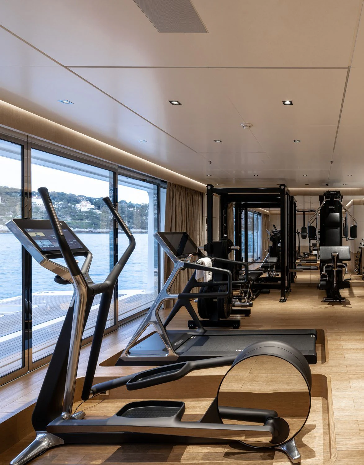 treadmills in a gym aboard ENERGY Yacht for Sale