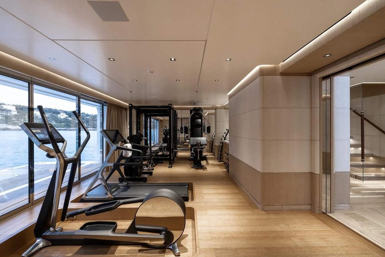 a gym with treadmills aboard ENERGY Yacht for Sale