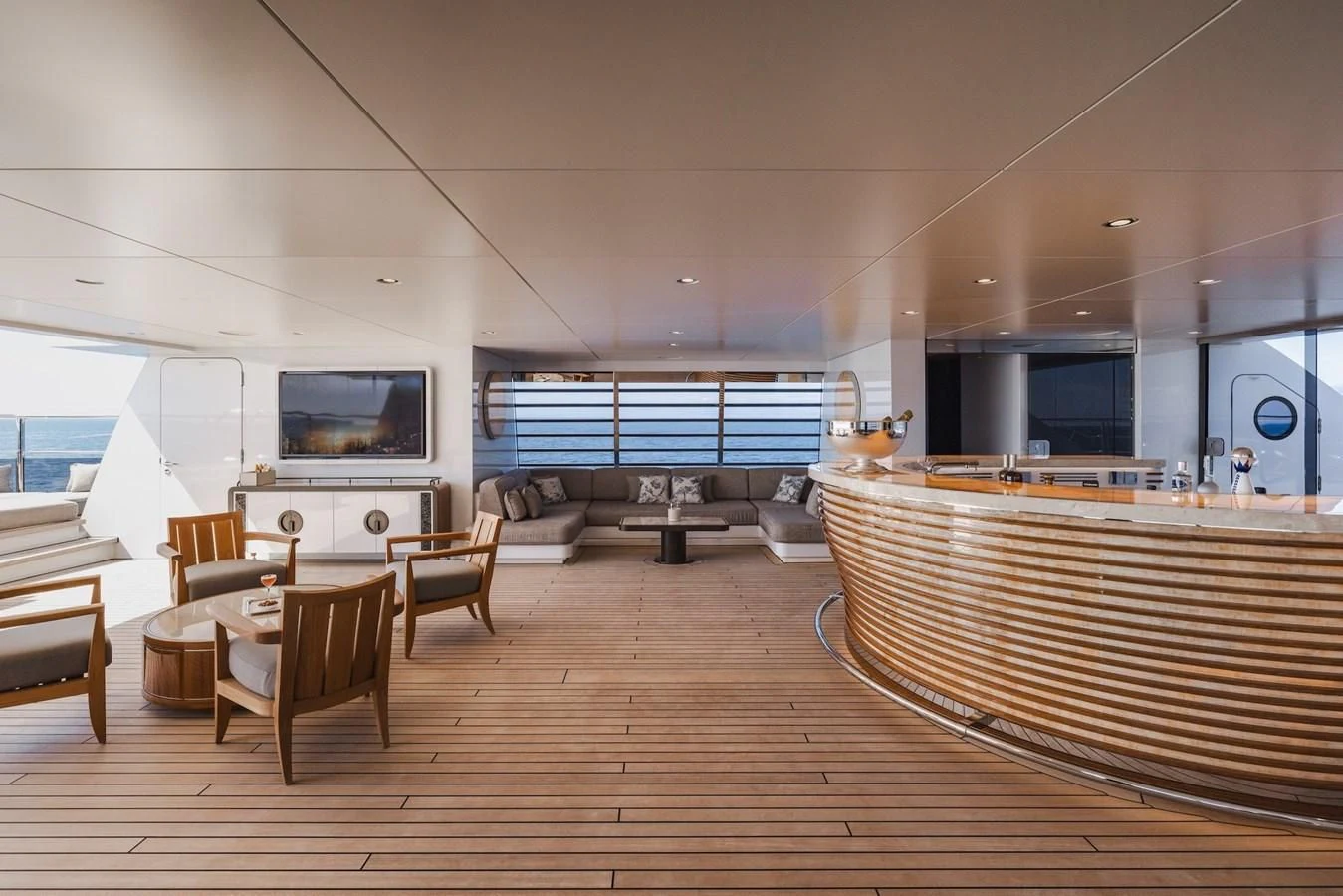 a room with a bed and a desk aboard ENERGY Yacht for Sale