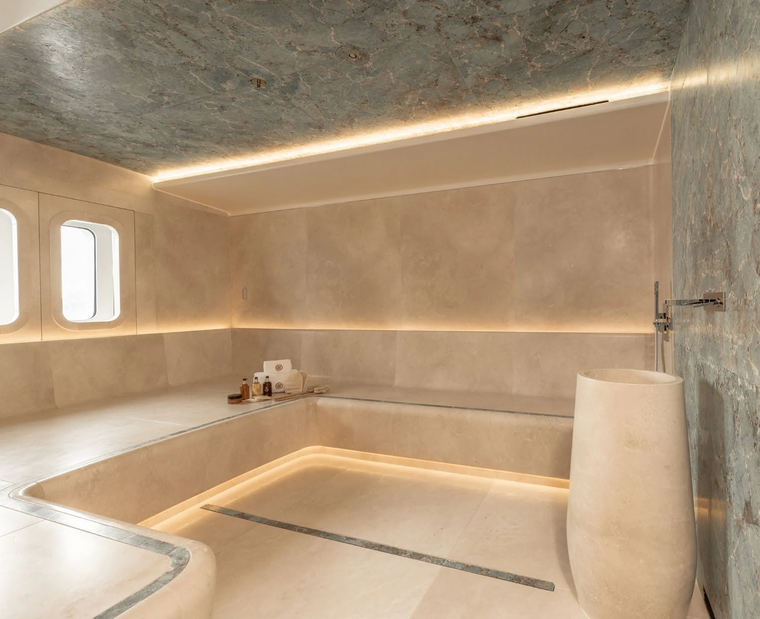 a bathroom with a tub aboard ENERGY Yacht for Sale