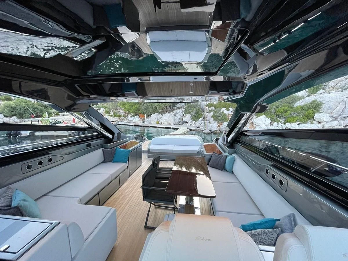 inside of a car aboard RIVA 68' DIABLE Yacht for Sale