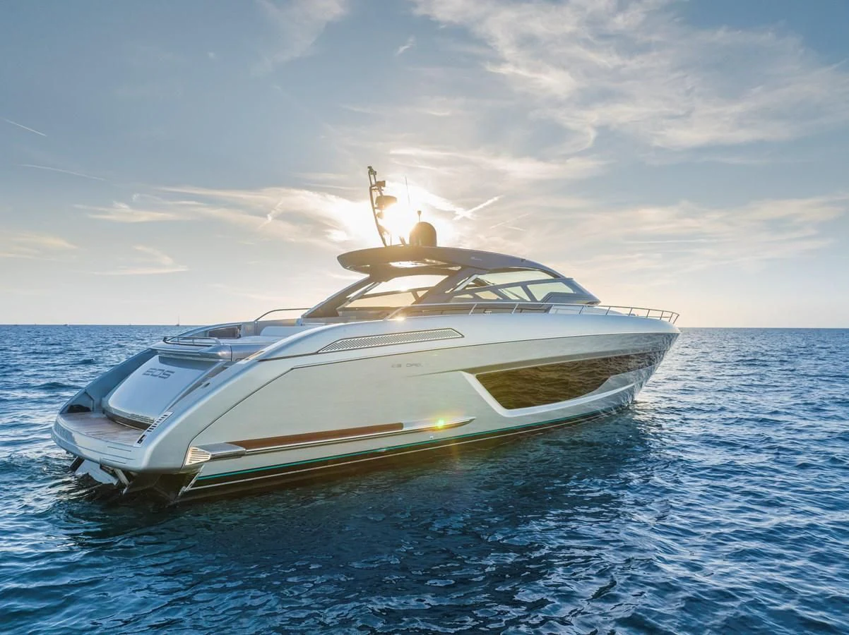 a white yacht in the water aboard RIVA 68' DIABLE Yacht for Sale