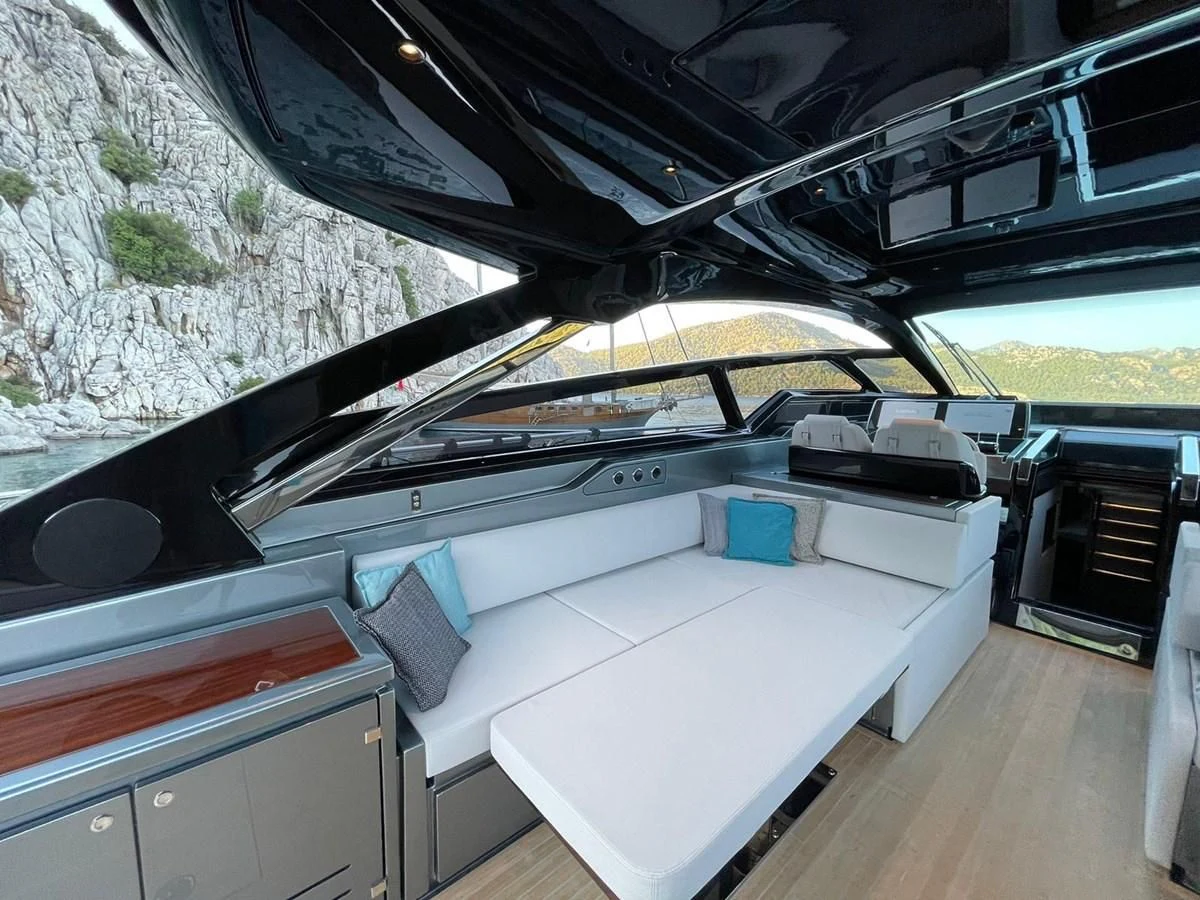inside of a car aboard RIVA 68' DIABLE Yacht for Sale