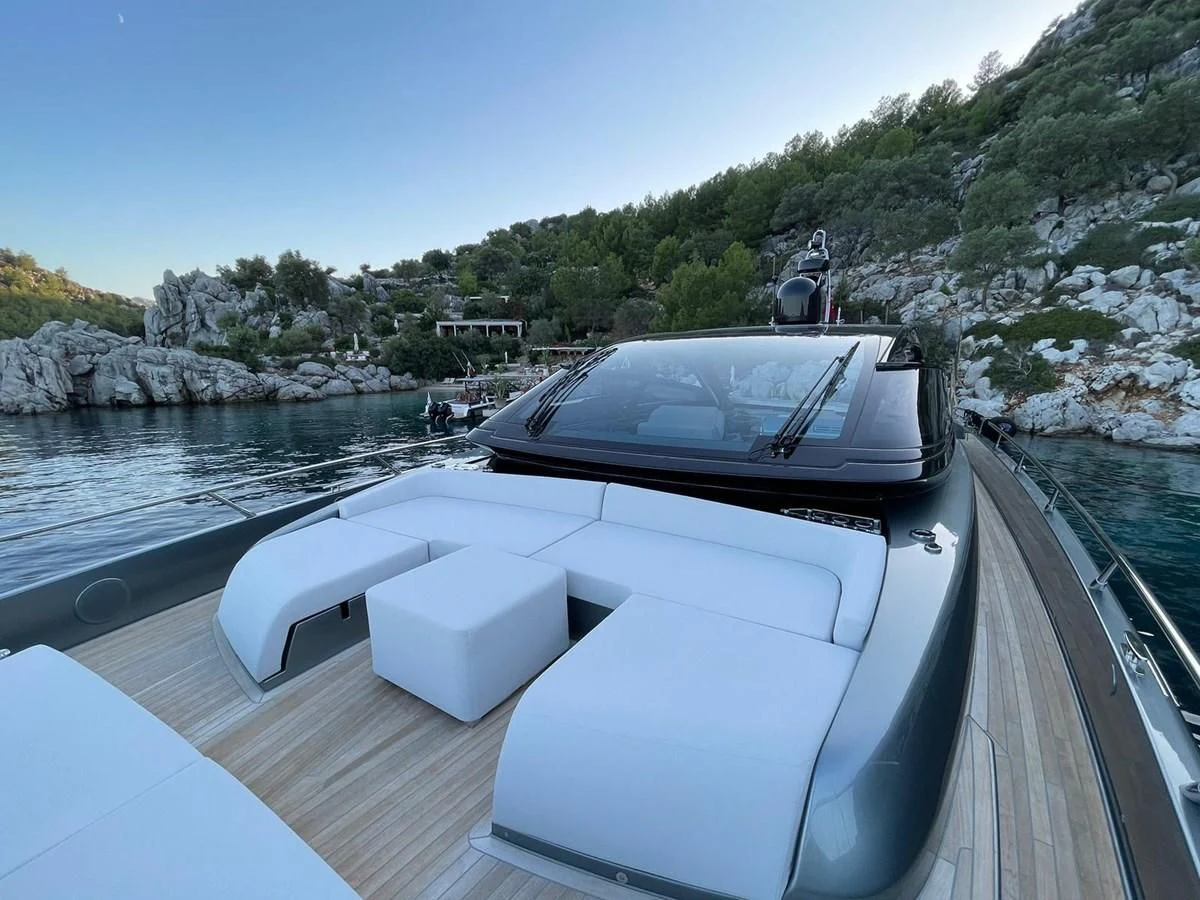 a boat on a river aboard RIVA 68' DIABLE Yacht for Sale