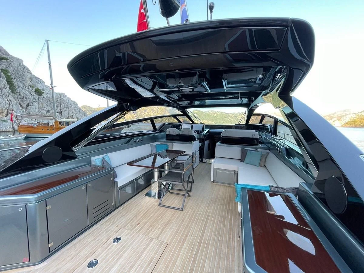 a helicopter on a deck aboard RIVA 68' DIABLE Yacht for Sale