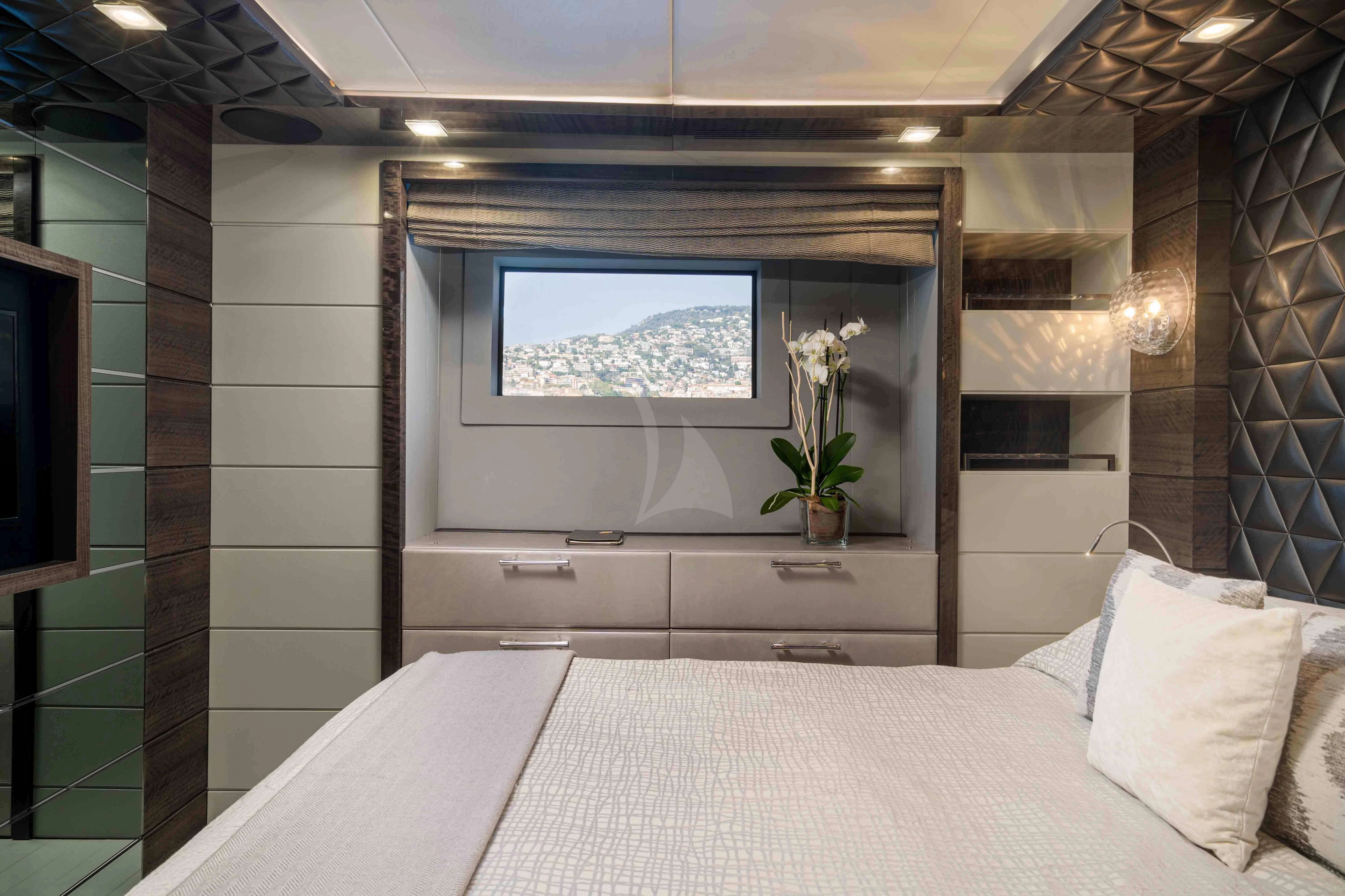 a bed in a room aboard EDESIA Yacht for Sale