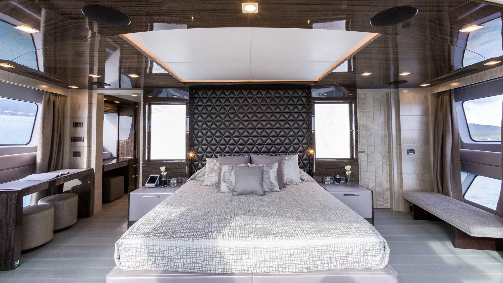 a bed in a room aboard EDESIA Yacht for Sale