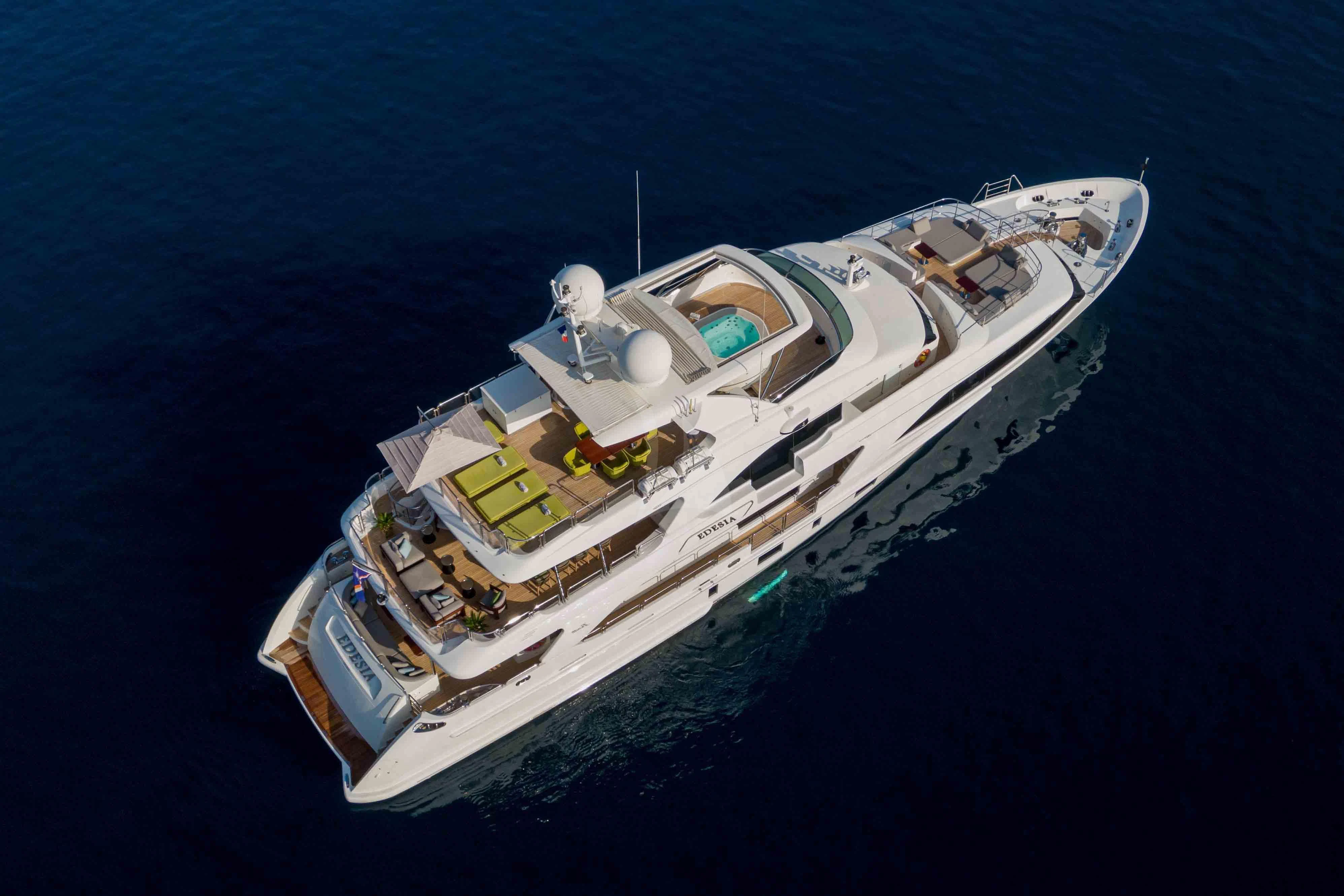 a high angle view of a boat aboard EDESIA Yacht for Sale