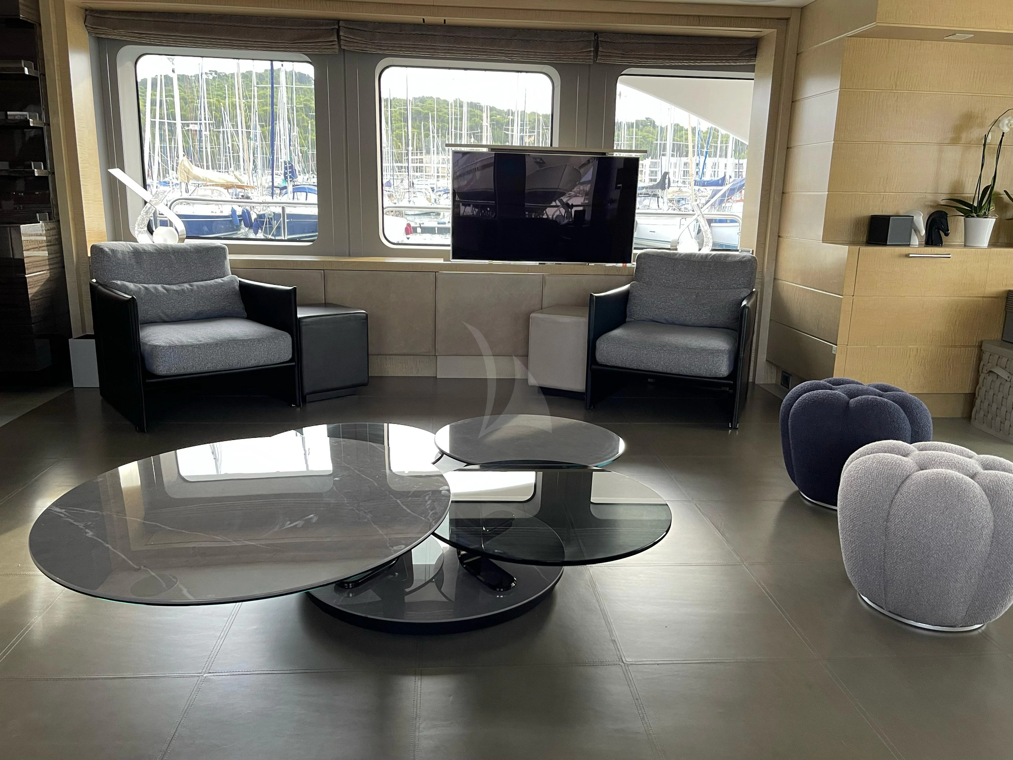 a room with a large screen aboard EDESIA Yacht for Sale